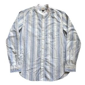 J.Crew Striped Band Collar Shirt Men Small 100% Cotton Light Blue Lightweight
